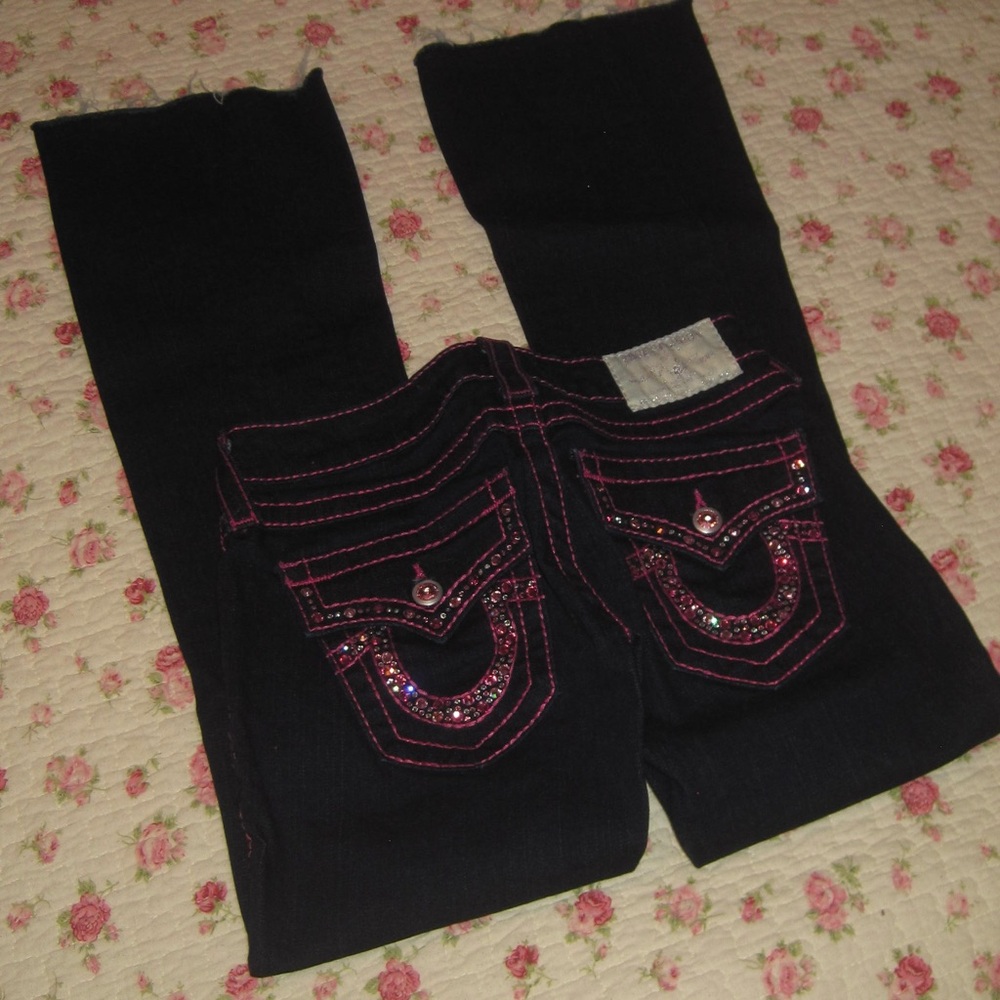 True Religion Bling Joey Big T Jeans with pink stitching